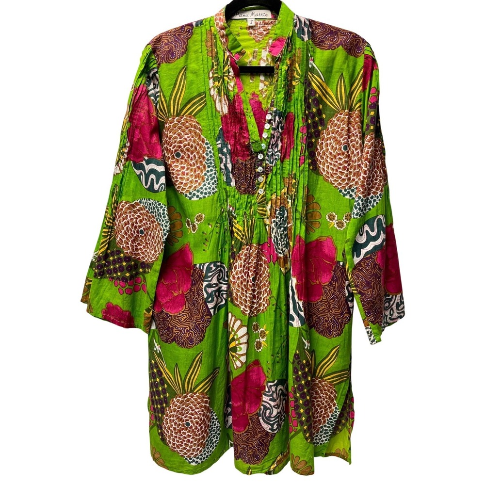 JP and Mattie Tunic Cotton Top S Tropical Art to Wear Jungle Granola Boho Chic